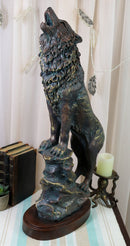 Large Wildlife Cries Of The Night Howling Gray Wolf Standing On Rocks Figurine