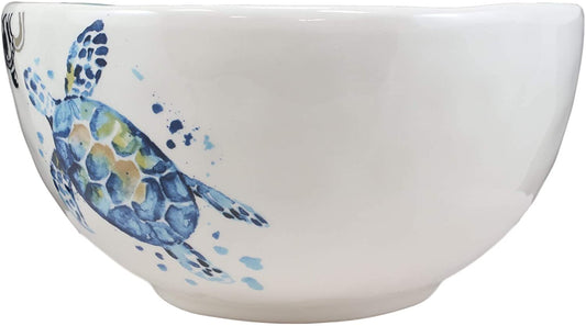 Ebros Blue & White Sea Turtle Ceramic Dinnerware (Large Serving Bowl 95oz, 2)