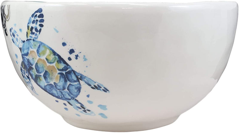 Ebros Blue & White Sea Turtle Ceramic Dinnerware (Large Serving Bowl 95oz, 2)
