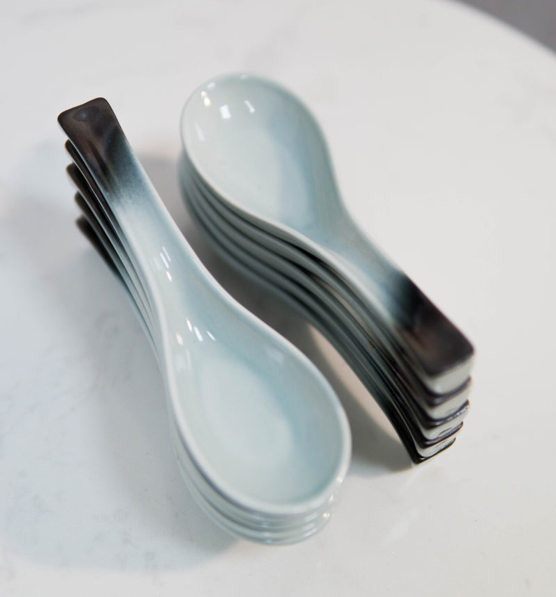 Pack Of 10 Artistic Designer Blue Black Ombre Ceramic Ladle Hook Soup Spoons