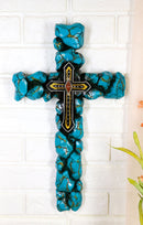 Southwest Western Crackled Turquoise Pebble Rock Beads Layered Wall Cross Decor