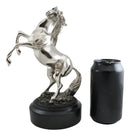 Western Black Beauty Prancing Horse Stallion Silver Resin Figurine With Base