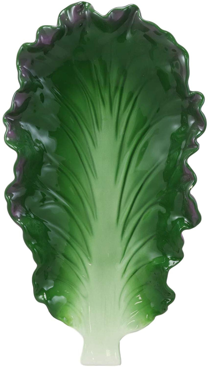 Ebros 12"L Ceramic Fresh Hearty Red Leaf Lettuce Shaped Serving Plate SET OF 3 - Ebros Gift