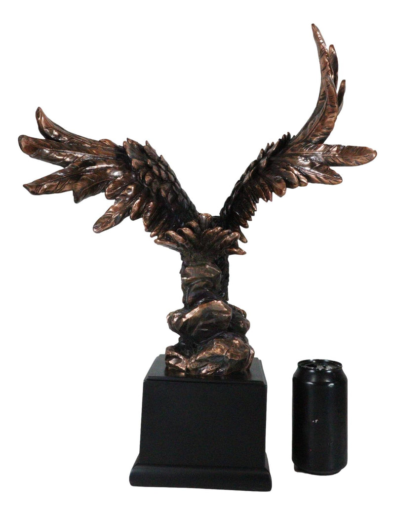 Large Majestic Bald Eagle Landing On Cliff Rock Bronze Electroplated Figurine
