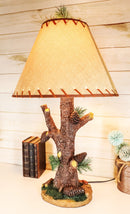 Ebros Large 26.75"H Rustic Cabin Lodge Mountain Vintage Design Decor Pine Tree Needles Pinecones and Bark Textured Side Table Lamp Statue with Shade