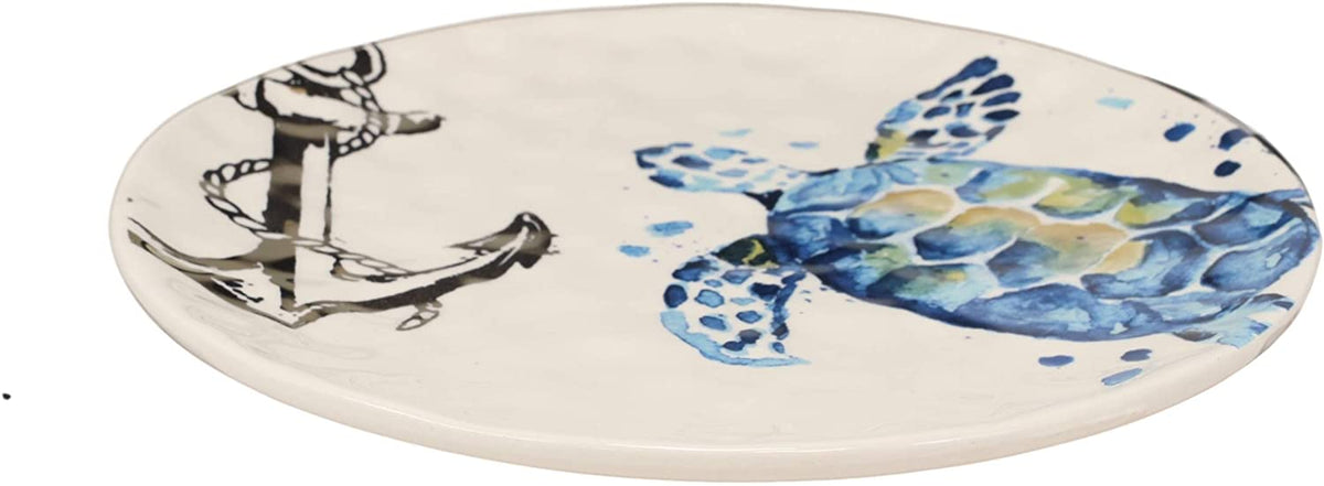 Ebros Blue & White Sea Turtle Ceramic Dinnerware (Salad Appetizer Plate, 2 PCS)
