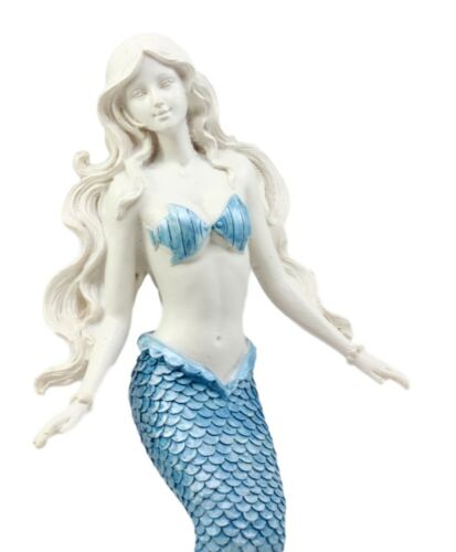 Ebros Gift Aqua Blue Tailed Ocean Mermaid Figurine 11.75" H Aquamarine Goddess Standing On Coral Reef Decorative Statue
