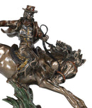 Rustic Western Rodeo Cowboy Riding On Galloping Wild Mustang Horse Figurine