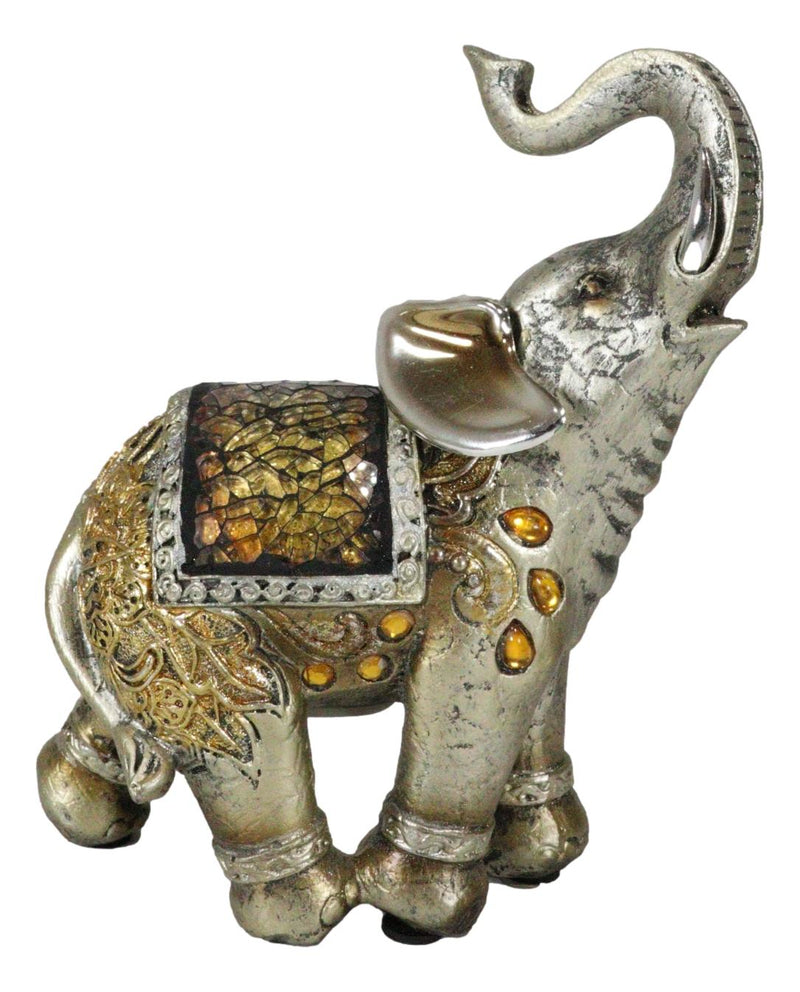 Ebros Bejeweled Mosaic Right Facing Feng Shui Elephant With Trunk Up Statue 6"H