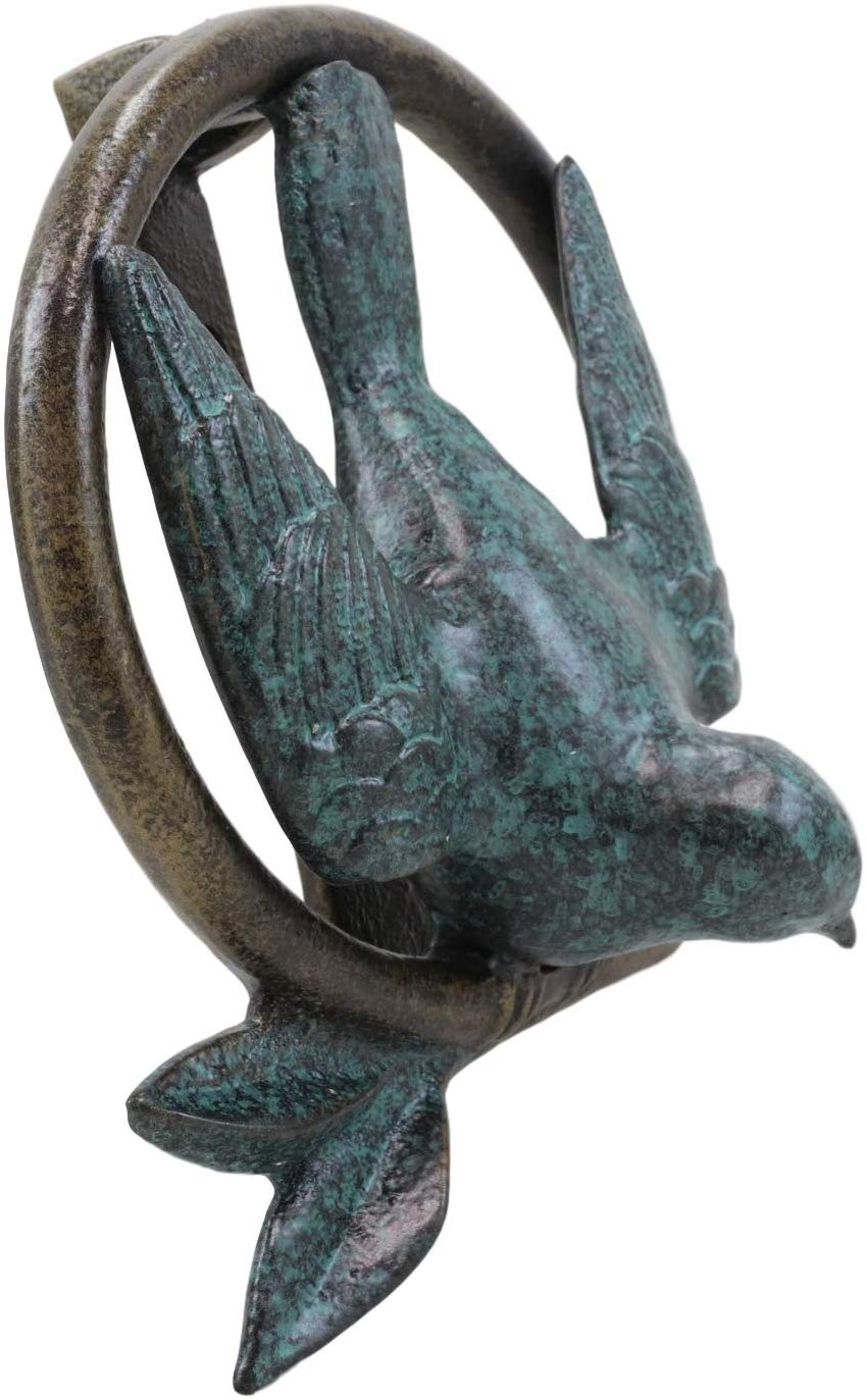 Ebros 6.25" Tall Aluminum Dove Perching on Celtic Claddagh Ring Door Knocker - Ebros Gift
