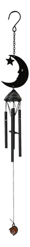 Wicca Witchcraft Crescent Moon Face with Star Coated Steel Metal Wind Chime