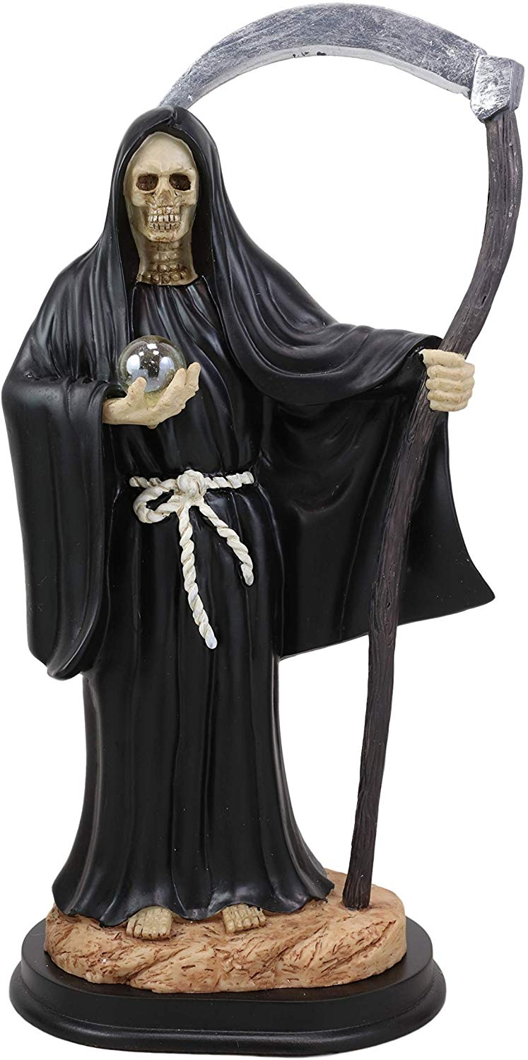 Ebros 12.75" Tall Holy Santa Muerte Holding Scythe in Black Tunic Robe Statue - Ebros Gift