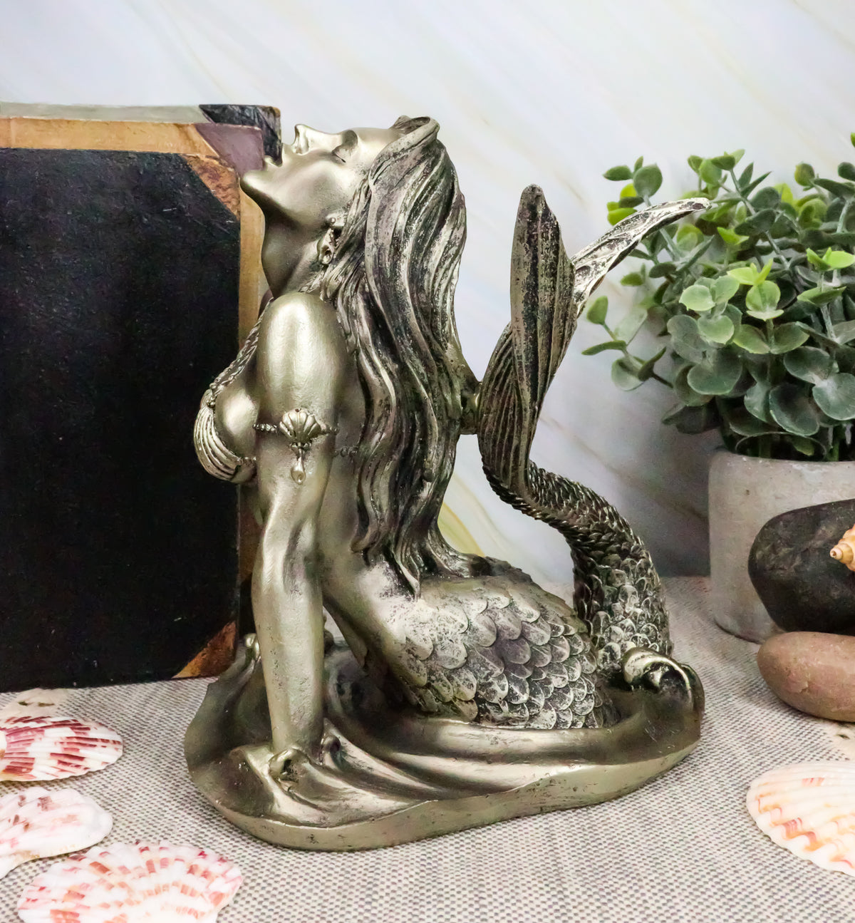 Ebros Aged Bronze Resin Seductive Siren of The Seas Mermaid Statue 7"H Figurine - Ebros Gift