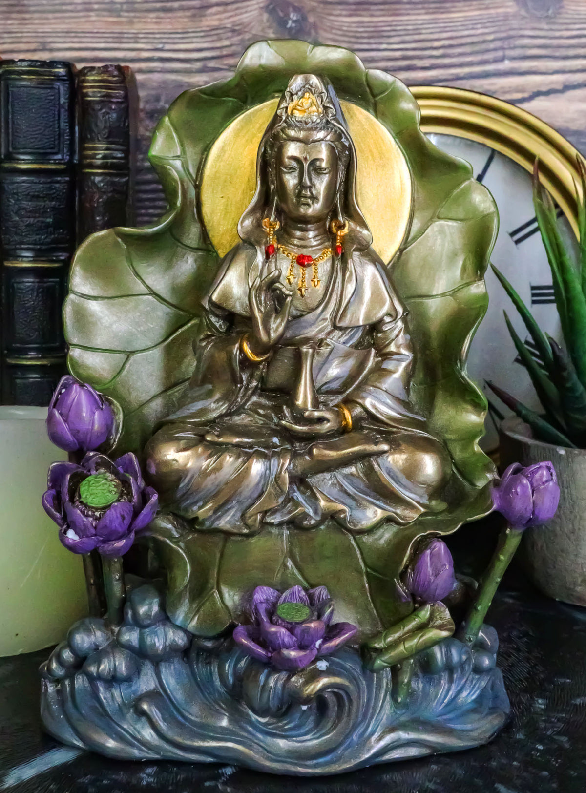 Bodhisattva Buddha Kuan Yin Seated on Lotus In Meditation Sculpture Statue