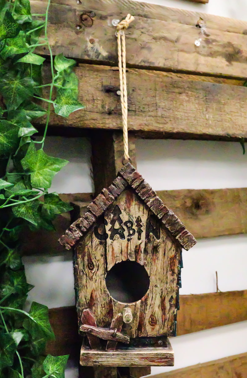 Rustic Western Cozy Faux Wooden Cabin Birdhouse Bird Feeder House Branch Hanger