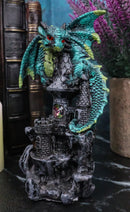 Green Earth Dragon Perching On Castle Tower Top Statue With Rhinestone Crystal