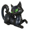 Wicca Witchcraft Mystical Curling Black Cat With Green Eyes Halloween Figurine