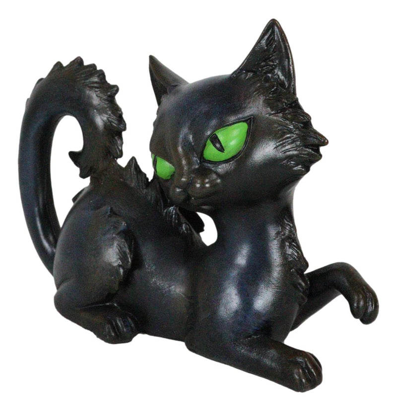 Wicca Witchcraft Mystical Curling Black Cat With Green Eyes Halloween Figurine