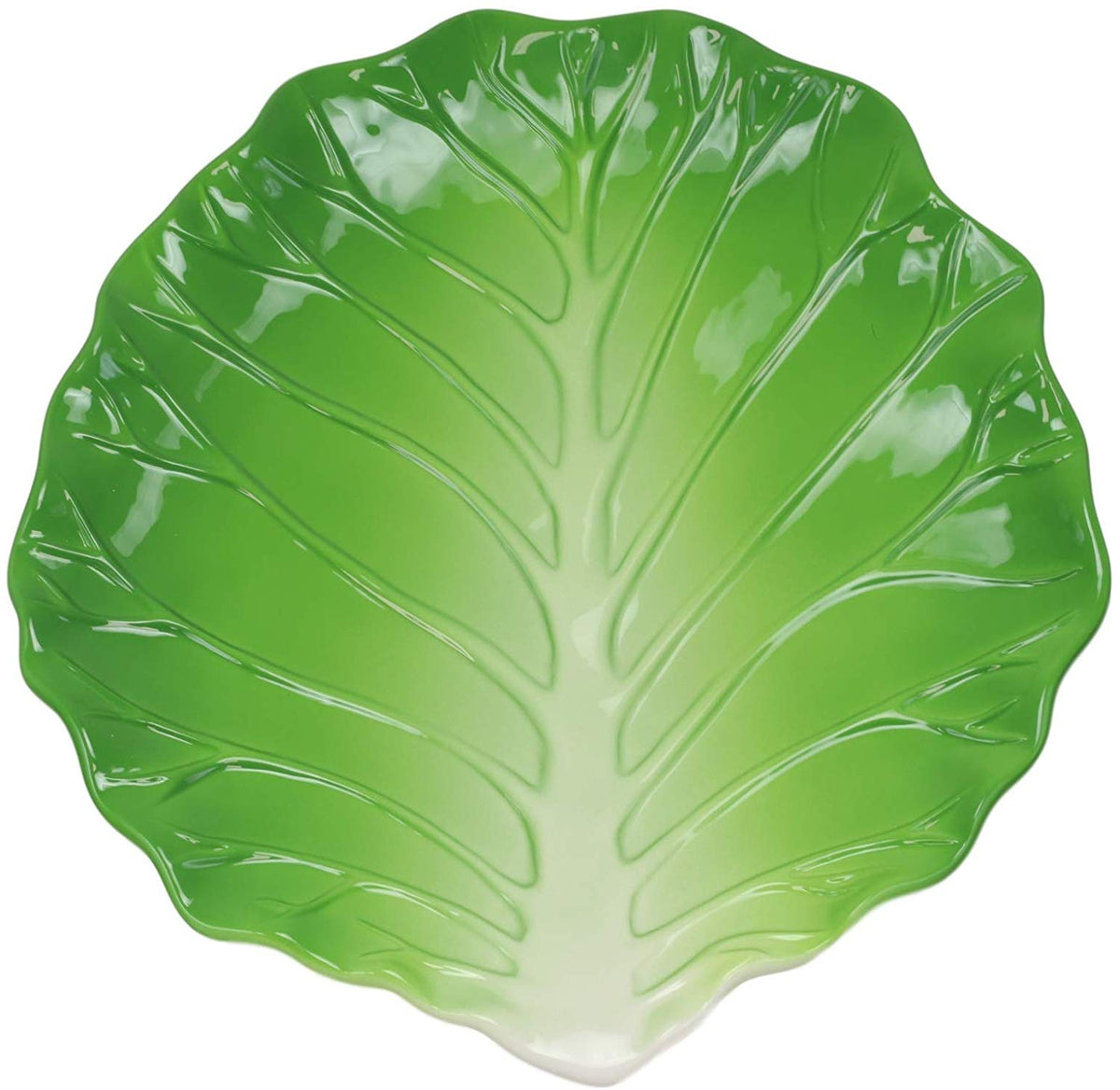 Ebros 12" Wide Green Cabbage Leaf Shaped Serving Plate Dish Platter SET OF 3 - Ebros Gift