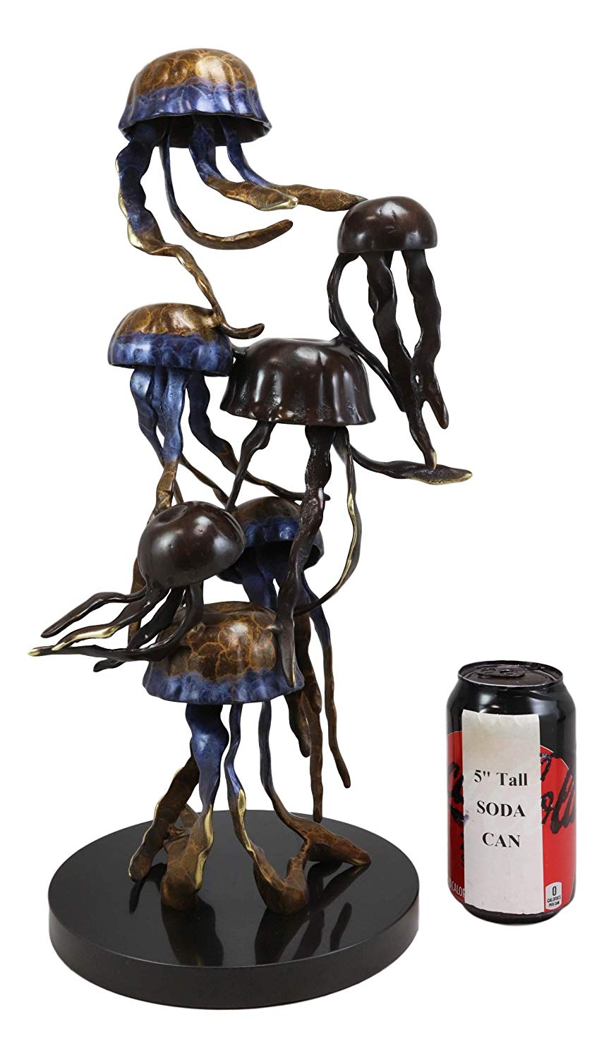Ebros Solid Brass Large Colorful Nautical Pacific Ocean Jellyfish Sextet Swarm Floating in The Sea Statue with Marble Base 17.75" Tall Museum Gallery Quality Marine Accent Coastal Decorative Figurine