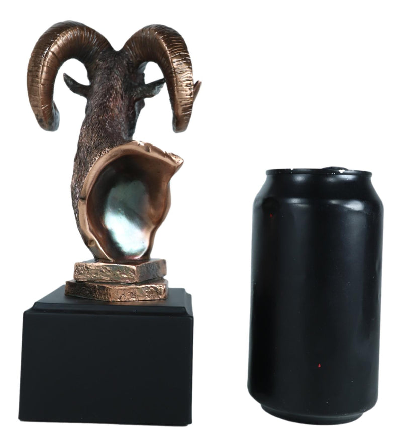 Rustic Country Wildlife Bighorn Sheep Ram Bust Sculpture with Trophy Base 8"H