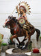 Indian Chief Eagle Warrior War Headdress On Horse Throwing Spear Figurine 13"H
