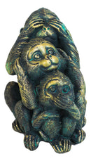 Whimsical Faded Bronze Color See Hear Speak No Evil Rainforest Monkeys Figurine