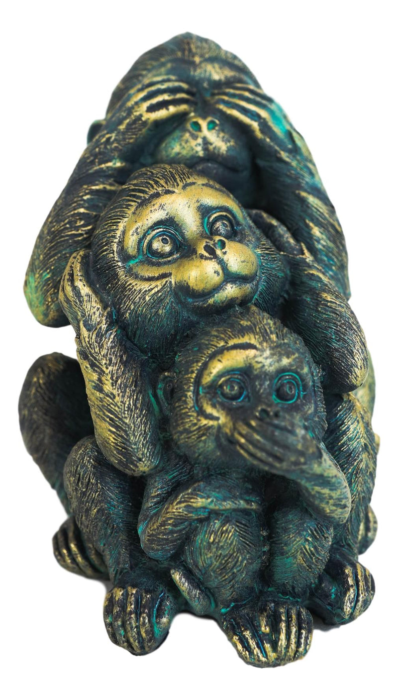 Whimsical Faded Bronze Color See Hear Speak No Evil Rainforest Monkeys Figurine
