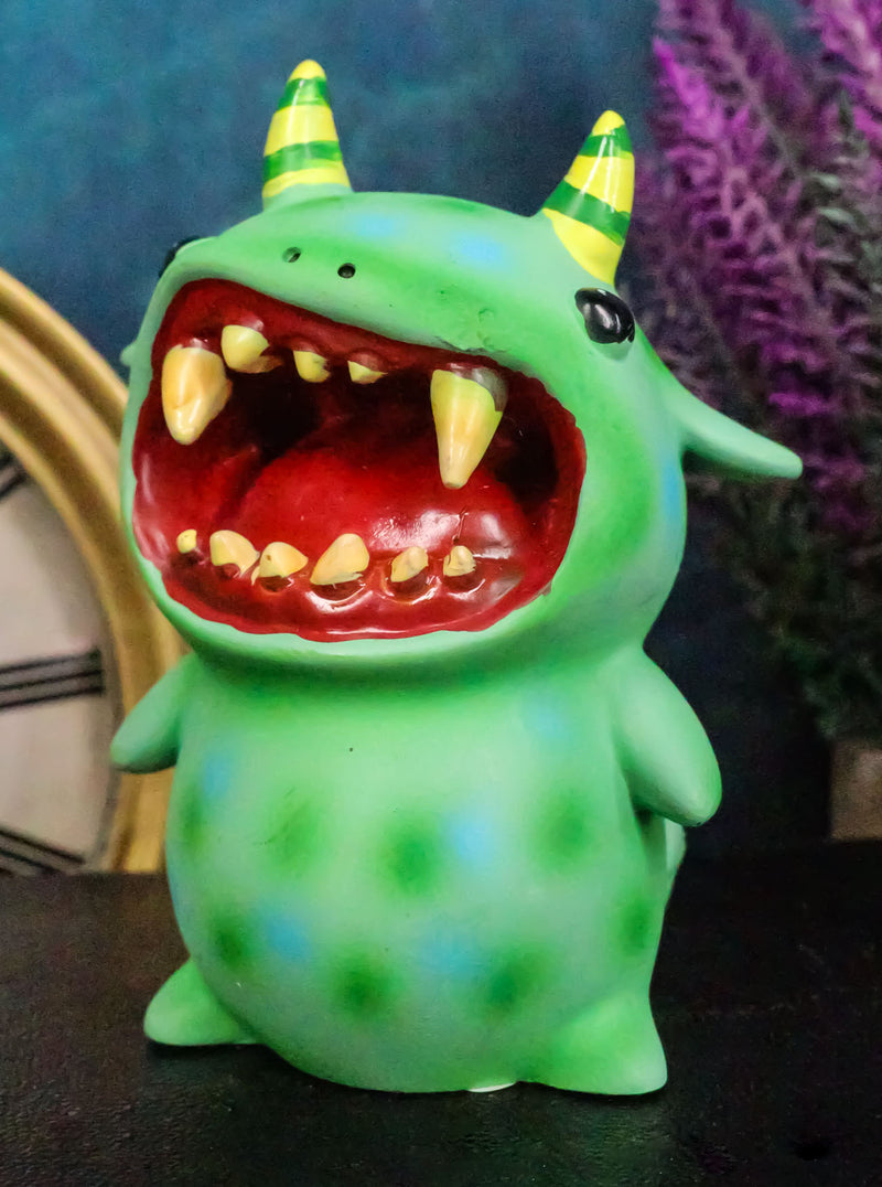 Underbedz Mogu Mogu Green Alien Monster With Striped Horns Pudgy Belly Figurine