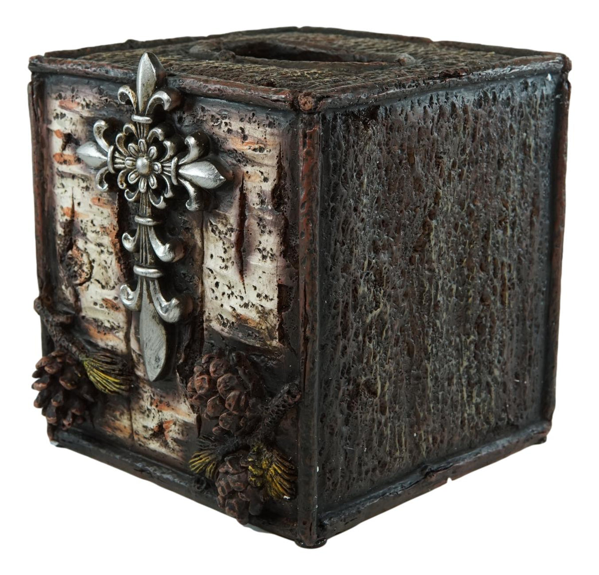 Rustic Southwestern Le Fleur Cross W/ Birch And Pinecones Tissue Box Holder Case - Ebros Gift