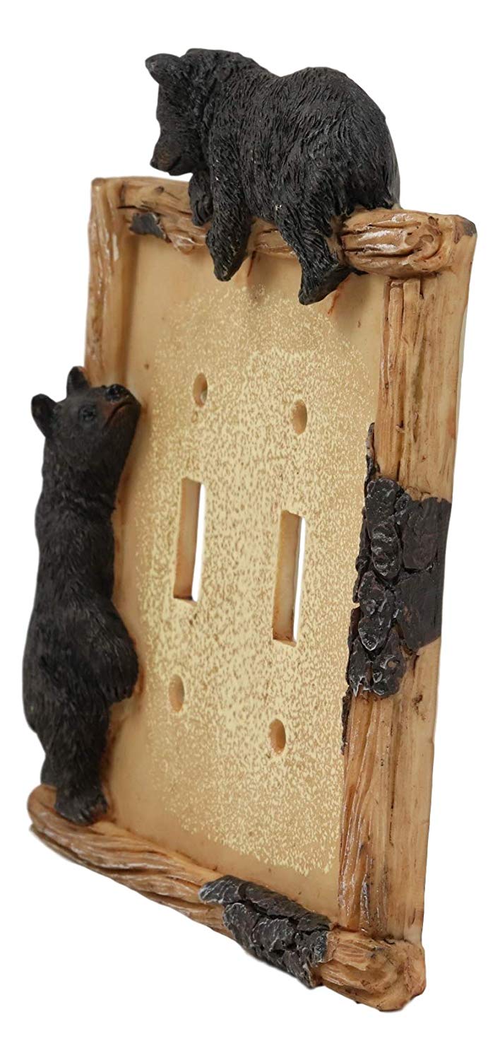 Ebros Set of 2 Rustic Forest Black Bear By Twigs Double Toggle Switch Covers