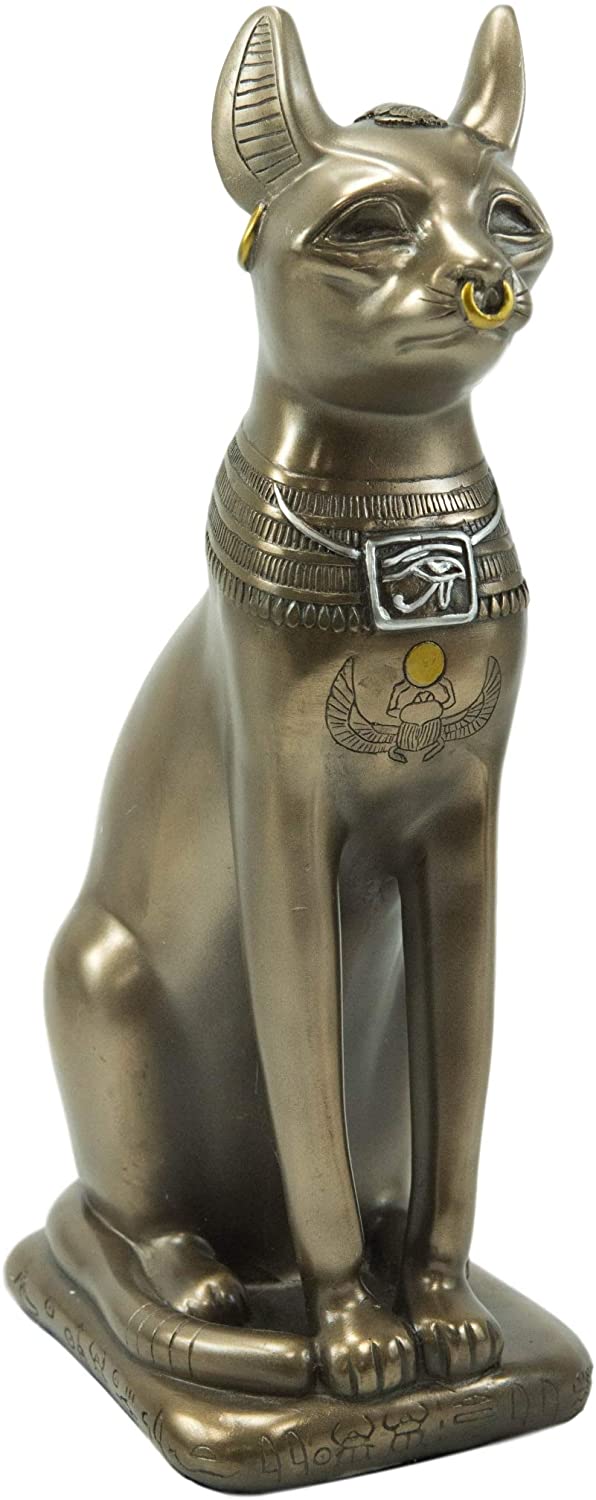 Ebros Egyptian Goddess Sitting Cat Bastet Statue in Bonded Resin Bronze 11.5" H - Ebros Gift