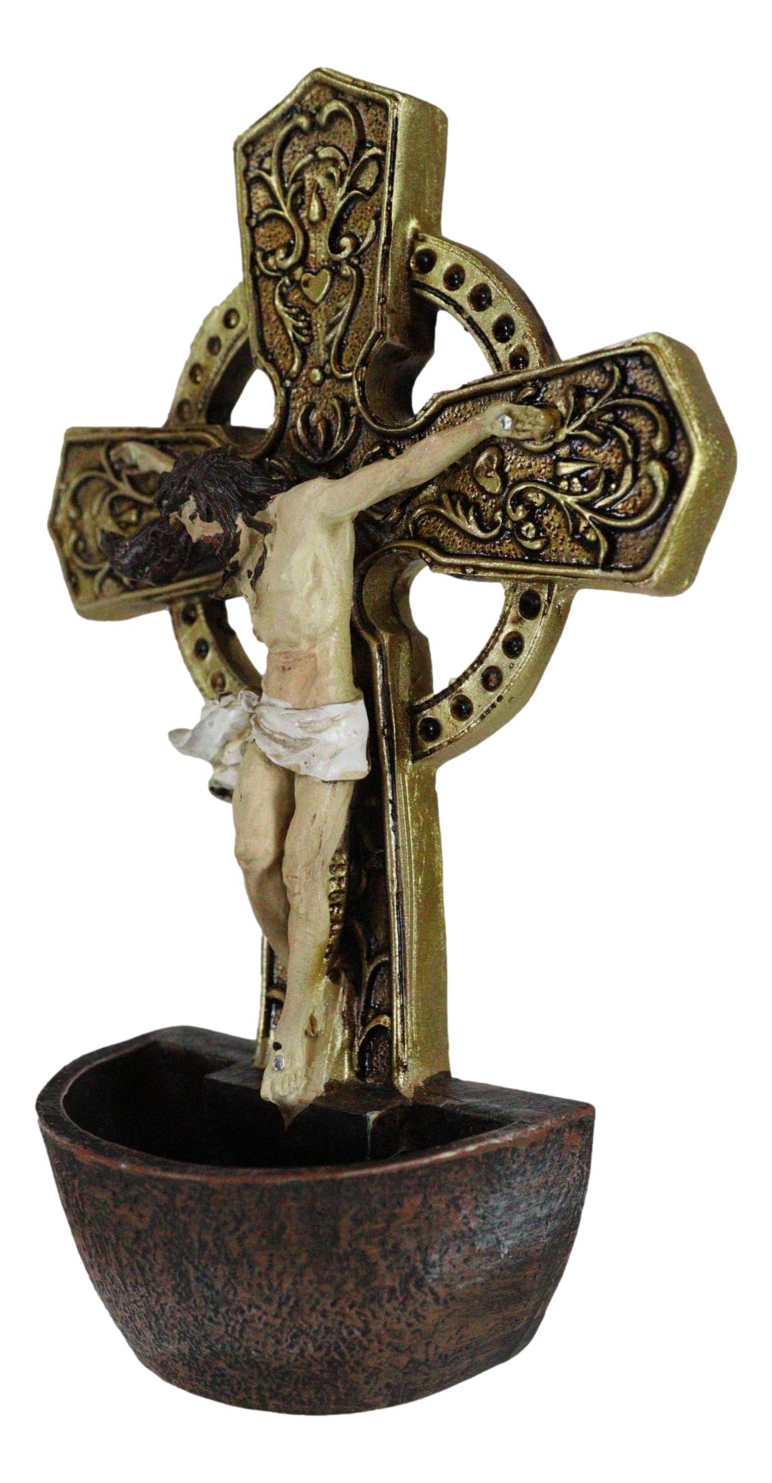 Jesus On The Cross Crucifix Wall Mount Or Desktop Dresser Plaque Holy Water Font