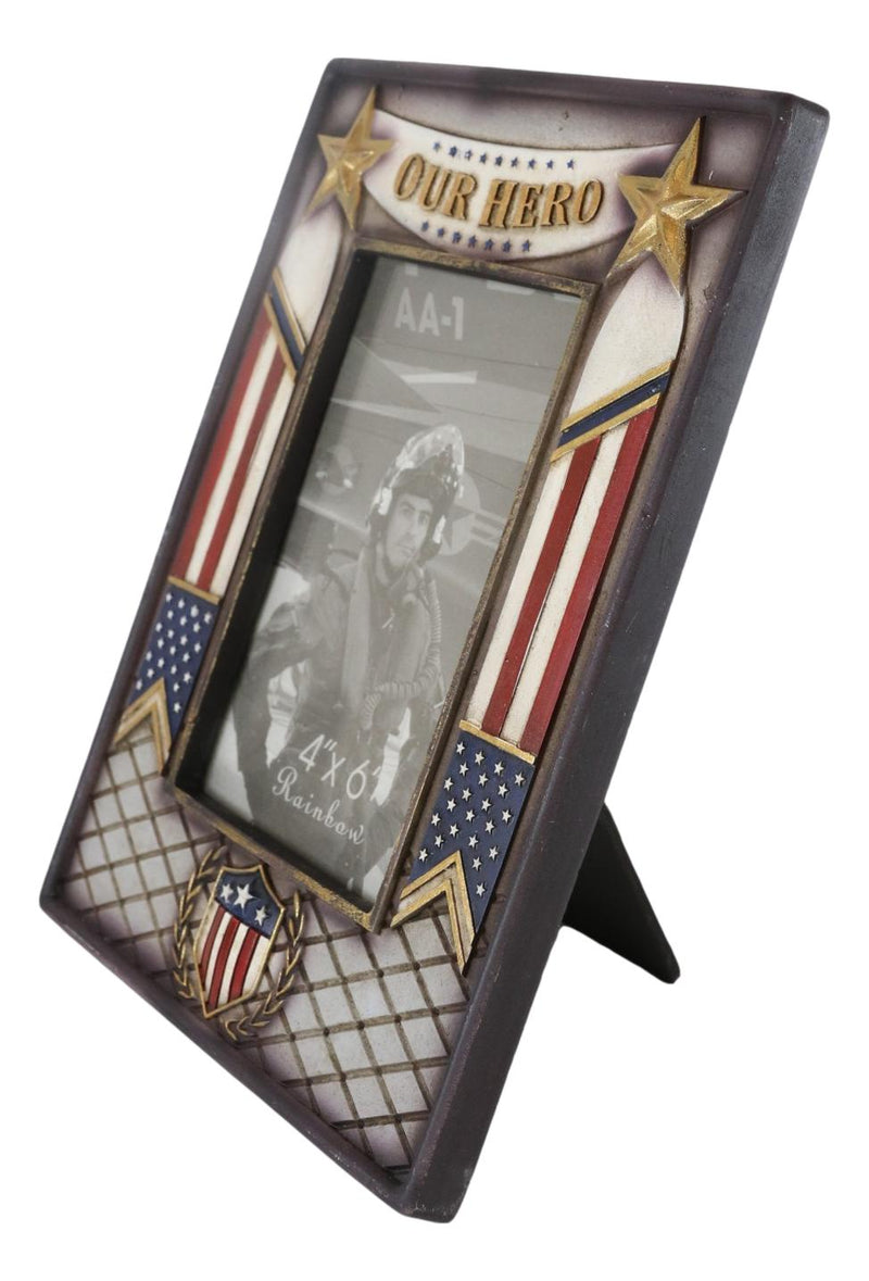 Military Patriotic USA Flag Star Veteran Memorial Our Hero 4"X6" Picture Frame