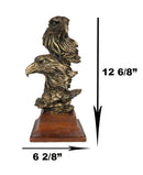 Patriotic Rustic American Bald Eagles Head Bust Figurine With Faux Wood Stand