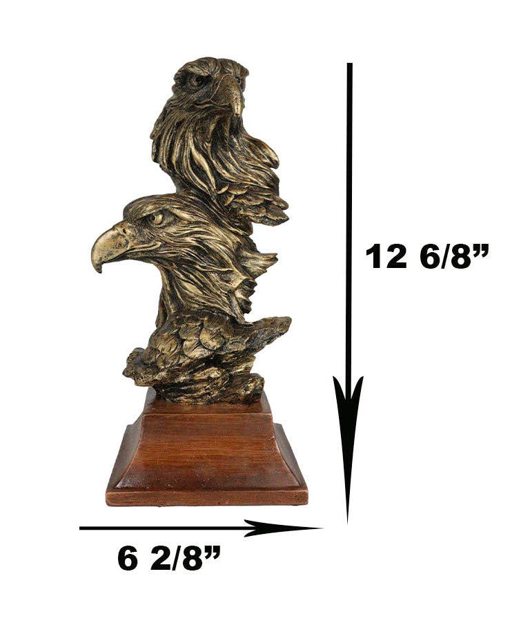 Patriotic Rustic American Bald Eagles Head Bust Figurine With Faux Wood Stand