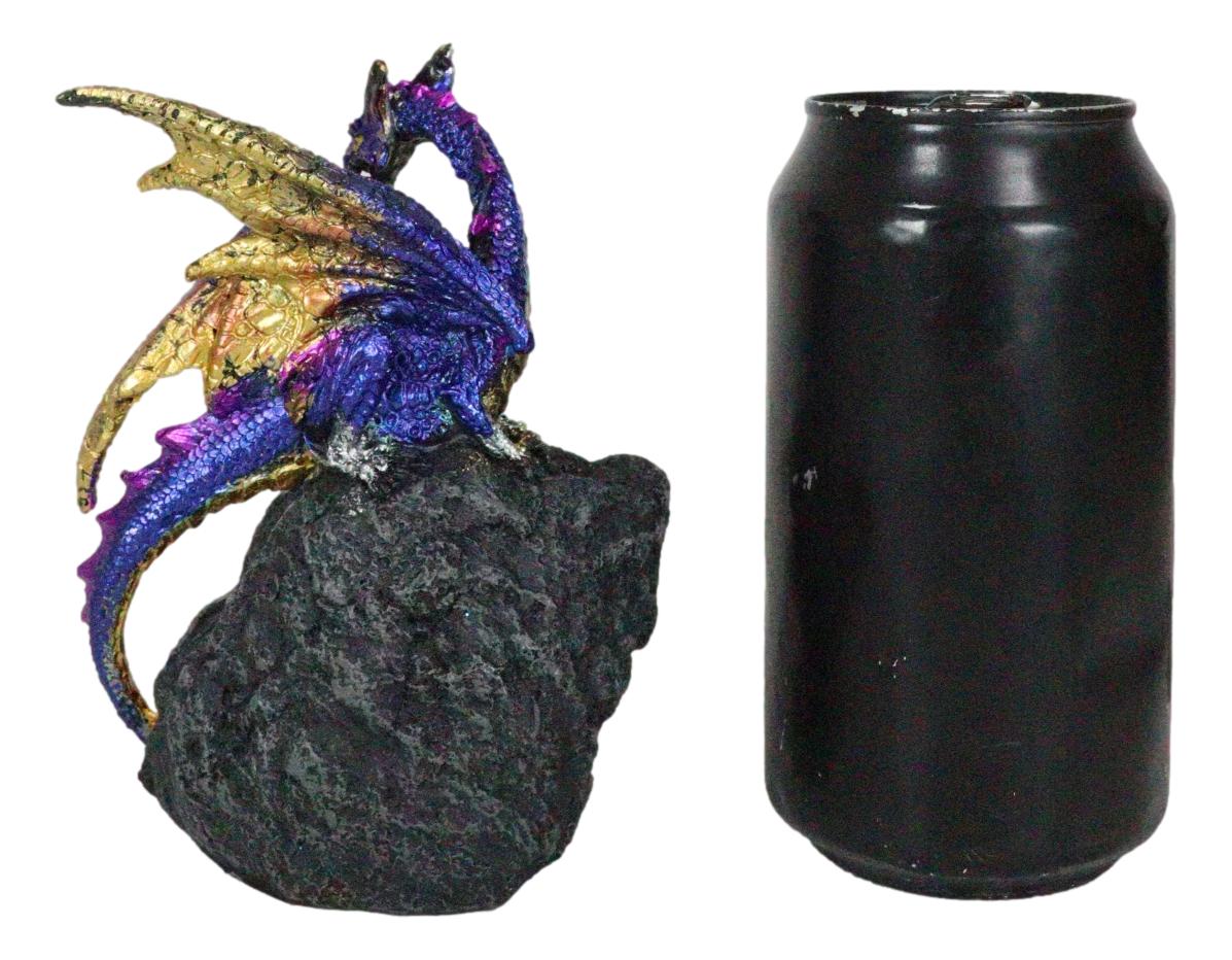 Azure Blue Iridescent Dragon On Faux Geode Rock Quartz Crystal Cove Figurine 5"H - Ebros Gift
