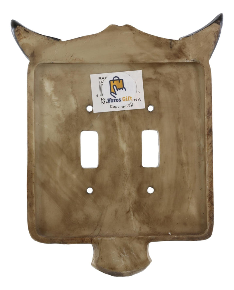 Set of 2 Rustic Western Bull Bison Cow Skull Double Toggle Switch Wall Plates