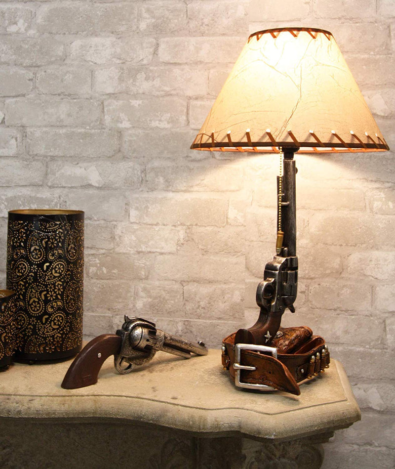 Ebros Western Revolver Bedside Table Lamp with Shade 20.5"Tall (Set of 2)