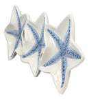 Nautical Blue 3 Starfish Sea Stars Ceramic Appetizer Dessert Plate Platter 16.5"