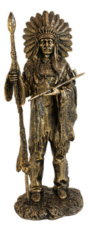 Native American Indian Chief With Eagle Roach Spear And Chalumet Pipe Statue