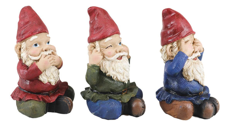 Ebros Whimsical See Hear Speak No Evil Gnomes Statue 4"H Set Of 3 Wise Gnomes