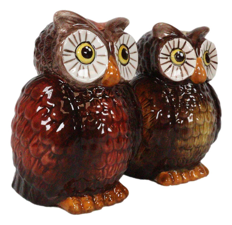 Nocturnal Tropical Great Horned Owl Couple Ceramic Salt Pepper Shakers Figurines