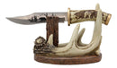 Western Rustic 8 Point Buck Stag Deer Antlers Display With Bear Sculpted Dagger