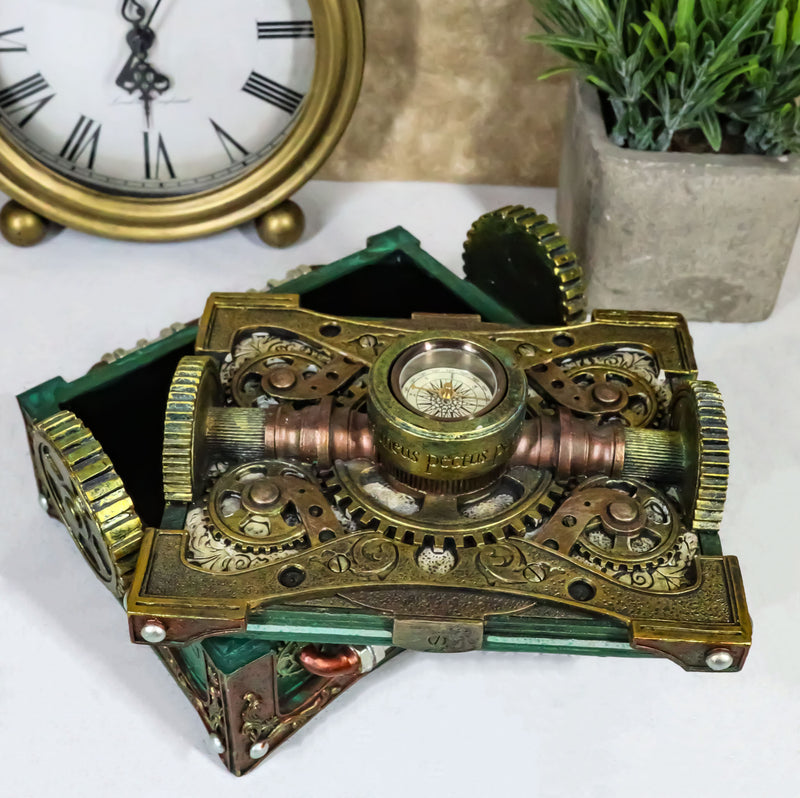 Steampunk Mechanical Gears Design Secret Jewelry Box With Navigational Compass