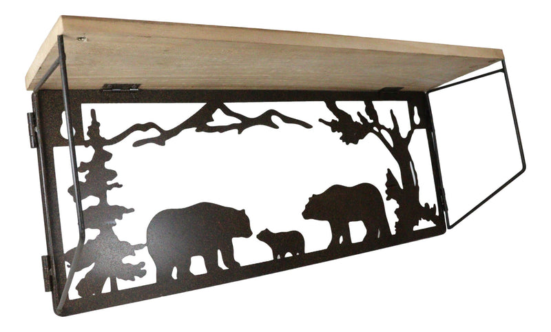 Forest Rustic Western Black Bear Family Metal Cutout Art Wall Hanging Wood Shelf