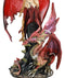 Ebros Red Fairy Dragon Figurine 8"H Pixie Fire Fairy W/ Chained Dragon Figurine