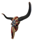 28"W Western Patriotic Bull Cow Longhorn Skull With USA Stars Stripes Wall Decor