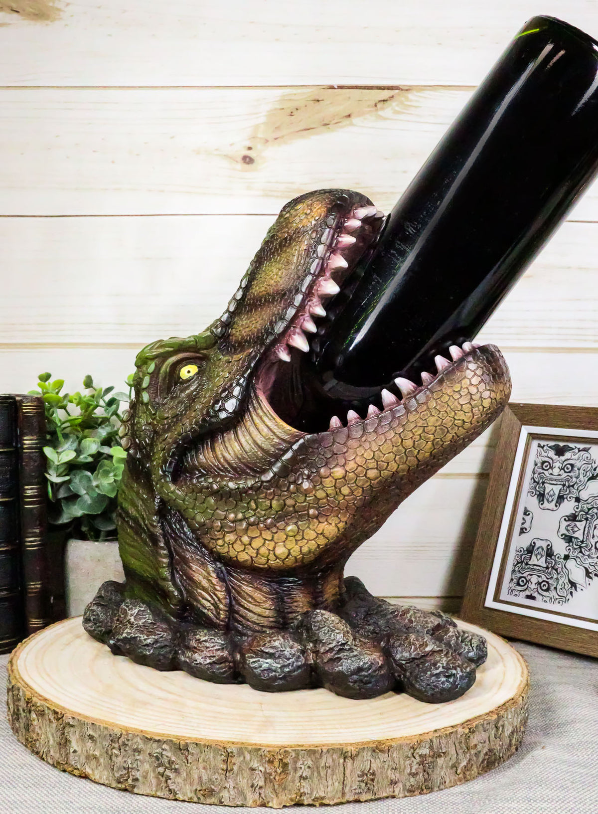 Ebros Prehistoric Dinosaur Tyrannosaurus Rex Head 10.75"H Wine Bottle Holder Figurine - Ebros Gift