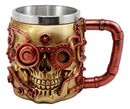 Golden Steampunk Detective Skull Coffee Mug Mechanical Gearwork Pipeline Design